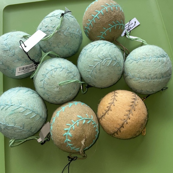 Baseball Ornaments - Blue and Tan Wool felted balls - Picture 1 of 3